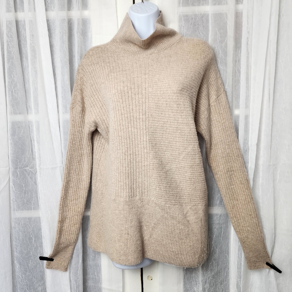 Summersalt Cashmere Wool Funnel Neck Sweater Womens S Beige Luxe Knit Pullover